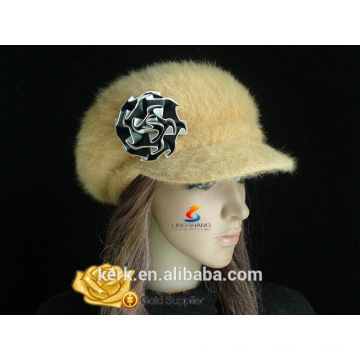 Lingshang de alta qualidade coelho pele elegante flor quente malha chapéu boina para o inverno